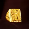 24K Pure Yellow Gold Ring for Men Luxury Gravering Dragon Justerbara ringar Gentleman Wedding Party Jewelry Gift Trend 240119