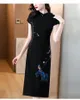 Casual Dresses Vintage Cheongsam för kvinnokläder 2024 Blak Chinese Qipao Plus Size Long Summer Slim Dress