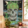 Tapestries Psychedelic Skull Tapestry Wall Hanging starry sky moon plant flowers space Skeleton Tapestries Witchy for Room Decor Home Decor