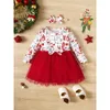 Vestidos para meninas de 3 a 24 meses, vestido vermelho de Natal para meninas, lindo vestido de malha de manga comprida com padrão de Natal + faixa de cabeça para crianças pequenas, roupas de ano novo