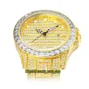 Missfox Eternity V307 Hip Hop Mens Watch med CZ Diamond Inlay Dial, Quartz Movement, Iced Out Big Canary Yellow Diamond Bezel, Alloy Case,