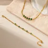 Nieuwe Groene Hart Zirkoon Hanger 14k Geel Gouden Ketting Armbanden Voor Vrouwen Blade Chain Sieraden Set Bruiloft Esthetische Gift