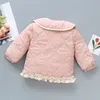 Vinterflickor Solid Color Cotton Jackets Nya barnkläder Jämförelse Lace Butterfly Leaf broderad Flip Collar Cotton Jackets 240123