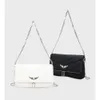 Zv – sac à bandoulière simple avec chaîne en métal Pu, noir et blanc, avec ailes en diamant brodées