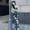 Damen Jeans Design Sense Fashion American Street Girl Ripped Loose Trägerlose Weste Denim Set