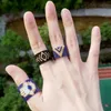 Necklaces Fairywoo Handmade Beaded Ring Set Woman Figure Turkey Evil Eye Black Ethnic Geometric Ring Fashion Friendship Letter Miyuki Ring