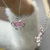 Collane con ciondolo Moda Rosa Viola Cristallo Cuore Collana con ciondolo Pianeta Y2K Ragazze Zircone Estetico Catena clavicola Regali per gioielli da donna