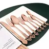 Camp Kitchen Roségold-Besteck-Set, Edelstahl-Geschirr, 6/24-teilig, Abendessen, Messer, Gabel, Löffel, Besteck, Küche, Abendessen, komplettes Geschirr-Set YQ240123