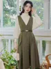 Casual Dresses College Style Mid-length Vintage Dress Modern Elegant Office Lady Outfits Overcoat Tank With Belt Women Vestidos Inverno