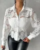 Blouses pour femmes Shrits Femmes Col rabattu Boutonné Dentelle Top Blanc Creux Out Femmes Tops Chemise À Manches Longues Sexy