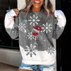 Dameshoodies Rode grafische kerstkleding Casual losse sneeuwvlokprint Lange mouw Ronde hals Sweatshirt Blouse Moletom
