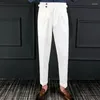 Pantaloni da uomo coreani primavera tinta unita pantaloni da completo slim fit piedi casual pantaloni da ufficio a vita alta britannici pantaloni eleganti da uomo