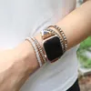 Braccialetti Bracciale in pietra ematite per cinturino Apple Watch Perline Boho 5 Cinturino per orologio in corda di cera avvolgente Cinturino da polso vegano Regalo di Natale Dropship