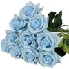 Fiori decorativi Bouquet di buona qualità con 9 bordi arricciati Rose di ghiaccio e neve Decorazione di nozze artificiale Panno di seta paesaggistico