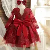 Mädchenkleider, rot, Weihnachten, für Babys, Hochzeit, Geburtstag, Abschlussball, Prinzessin, Partykleider, elegantes Neujahr, Kleinkind, Kinder, formelles Spitzenkleid