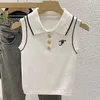 TriomPhepolo Designer-Hals-Damen-Strick-T-Shirt, hochwertiges Damen-Slim-Fit, ärmellos, Sportkragen, Golf-Shirt, ärmelloses T-Shirt, Damen-Tanktops