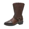 Boots Autumn and Winter New Knight Brodery Colorblock Round Head Mid Length Large Womens 230830