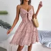 Casual Dresses Beach Dress Chest Wrap ärmlös stor hem a-line blommor lämnar tryck Sling Women sundress maxi streetwear