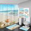 Douchegordijnen Oceaan Landschap Douchegordijnen Antislip Badmat Boom Strand Zee Landschap Badkamer Decor Tapijt Mat Wc-deksel Cover Tapijt Set