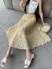 Skirts 2024 Spring Summer Women High Waist Slim Long Skirt Quality Sweet Monet's Oil Painting Floral Pleated