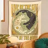 Tapissries Sun Moon Cat Tapestry Wall Hanging Tarot Retro Black White Cat Psychedelic Love Star For Living Room Home Dorm Decer Tyg gåva