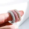 fashion Three Rows of Zircon Rings With Side Stones for Men and Women Hiphop Rapper Jewelry Tennis Chain Ring Size 7-11