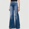 Kvinnors jeans 2024 Wide Leg High midjan Plus Size Ladies Slant Fit Fleared Denim Pants Female Streetwear Tassel Trousers 6125