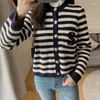 Pulls pour femmes Lettre Broderie Marque Tricoté Cardigan Contraste Couleur Pull Rayé Volants Collier Tricots Manteaux Casual Pour Femmes