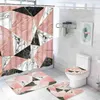 Shower Curtains Flash Pink Marble Shower Curtains Shiny Decor for Bathroom Polyester Fabric Decorative Bath Screen Toilet Cover Carpet WC Sets