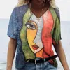 Kvinnors T-skjortor T-shirt Abstrakt konst ansikte tryckt flickors 3D Super Large Classic Short Sleeve Top Fashionable Casual Street Wear