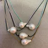 Necklaces New Fashion Strap Natural Baroque Pearl Pendant Necklace for Women Handmad Justable Simple Party Anniversary Wedding Jewelry