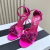 Sandalias Aquazzura Sandalias de tacón alto con flores Hinestone Correa en el tobillo Punta abierta Tacones de aguja de cristal Zapatos de vestir Tacones de diseñador de lujo Zapatos de fiesta con caja