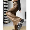 Women's Pants PU Faux Leather Women Autumn Winter 2024 Fashion High Waist Wide Leg Vintage Chic Straight Casual