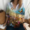 Damskie bluzki uliczne swobodne damskie ubrania i 3D Butterfly Print Shirt Hawaiian Lady Long -Sleeveda moda