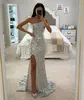 Silver Mermaid Prom Dress One Shoulder Glitter paljetter Aftonklänning Elegant veck Split Formal Long Special Occase Party Dress