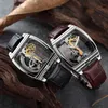 Andere Transparente automatische mechanische Männer Steampunk Skeleton Luxus Gear Self Winding Leder Herrenuhr Montre Homme YQ240122