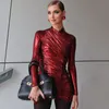 Lässige Kleider Mode Streetwear Metallic Booty Minikleid Party Club Outfits für Frauen 2023 Neues langärmliges gerafftes silbernes kurzes Kleid