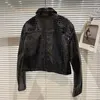 Veste en cuir pour femmes, printemps-automne, noir, Slim, court, Faux Crocodile, mode, revers, manches longues, moto, motard