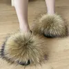 Casa sapatos Real Fox Fur Slides Peludo e Fofo Chinelos de Pele Casa Interior Mulheres Flip Flops Sapatos de Praia Verão Mulher Sandálias Frete Grátis YQ240122