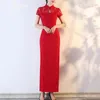 Etnik kıyafet kalça uzunluğu cheongsam zarif vintage Çin dantel maxi elbise, stant yakalı yan bölünmüş kadınlar klasik qipao için