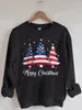 Kadın Hoodies Mutlu Noel Ağacı Külot Amerikan Bayrağı Günlük Sweatshirt Kadın Vintage Moda Y2K Ter