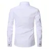 Men French Cuff Dress Shirt Cufflinks White Long Sleeve Casual Buttons Male Brand Shirts Regular Fit Clothes 240123