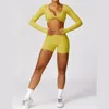 Aktywne zestawy damskiej długiej rękawy odporna na wstrząsy stanik zestaw jogi 2PCS trening treningowy Wysokie talia Krótkie legginsy biegowe