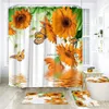 Shower Curtains Flowers Butterfly Shower Curtains Set White Orange Blue Red Beautiful Creativity Anti-Slip Bath Pad Fabric Bathroom Rugs Decor