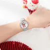 Quadrante rotondo stile natalizio da donna Fondo con motivo Babbo Natale Orologio al quarzo con cintura con personalità alla moda