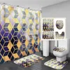 Shower Curtains Geometric Triangle Print Shower Curtain Bath Mat Set Carpet Anti-slip Rug Toilet Lid Cover Bathroom Curtain Modern Home Decor