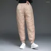 Pantalon femme épais vintage maman pantalon 2024 hiver chaud vers le bas coton taille droite élastique pantalon de neige coupe-vent rembourré matelassé pantalon de survêtement