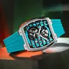 Andra Ailang Mens Top Brand Luxury Mechanical For Men mode Blue Silicone Strap Lysande Automatisk skelett YQ240122