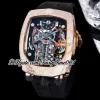 Bugatti Chiron Tourbillon Autoamtic Mens Watch med 16 cylindermotor, skelettring, isad ut diamantstation halsband inlay, röd stick ru