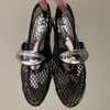 Designer Women Flats Shoes Out Mesh Sandal Mary Leather Jane Shoes Loafers Round Head Rhinestone Buckle